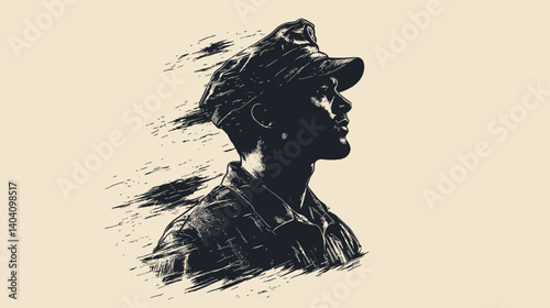 Steadfast Defender: A stoic portrait of a determined soldier, rendered in a dramatic and artistic style, conveying a sense of duty and resilience.