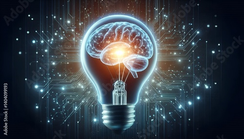 glowing light bulb with brain