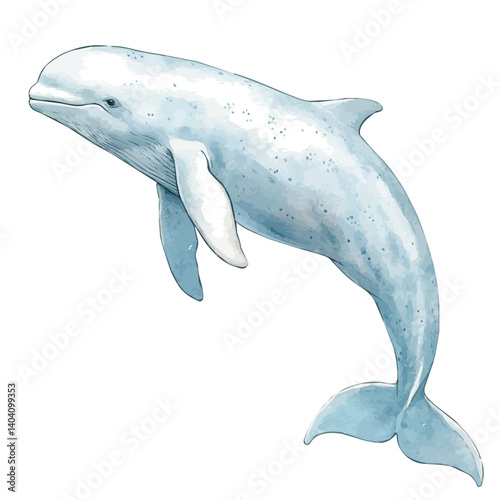 watercolor of Beluga Whale In Icy, vector, isolated on a white background.
