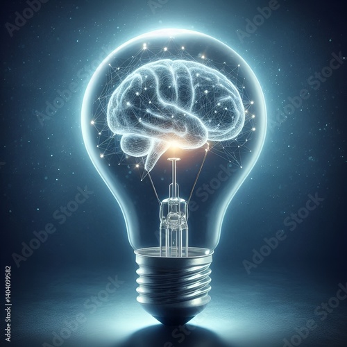 light bulb and brain on blue background