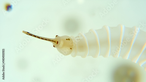 Nemertea worm under a microscope, class Hoplonemertea, order Monostilifera. You can see the proboscis. White Sea