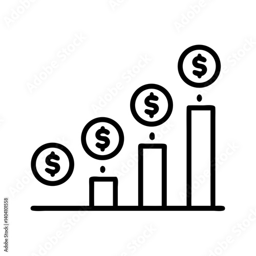 Financial growth chart with dollar symbols on white background