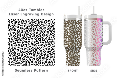 Leopard print tileable pattern. Seamless laser engraving design for 40oz tumbler. Full tumbler wrap. Vector illustration.