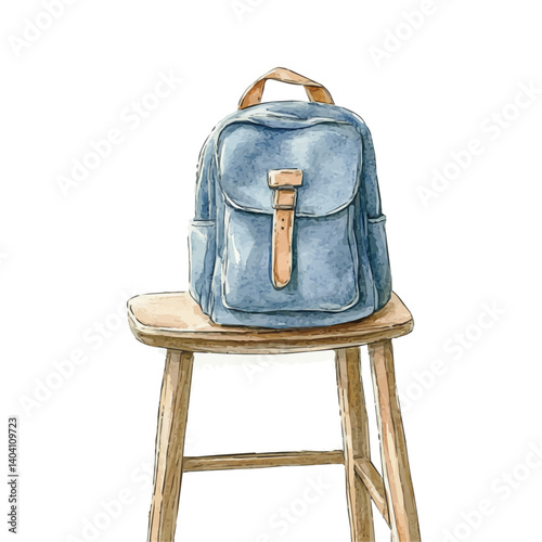 Backpack Hanging On A Chair, watercolor vector, isolated on a white background.