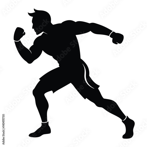 Boxer black silhouette in defensive pose Vector Illustration