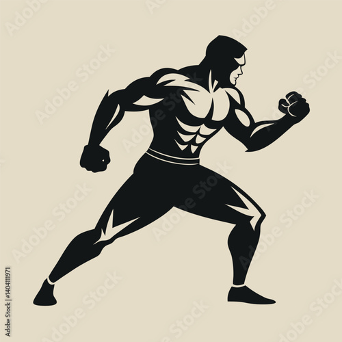Boxer black silhouette in defensive pose Vector Illustration