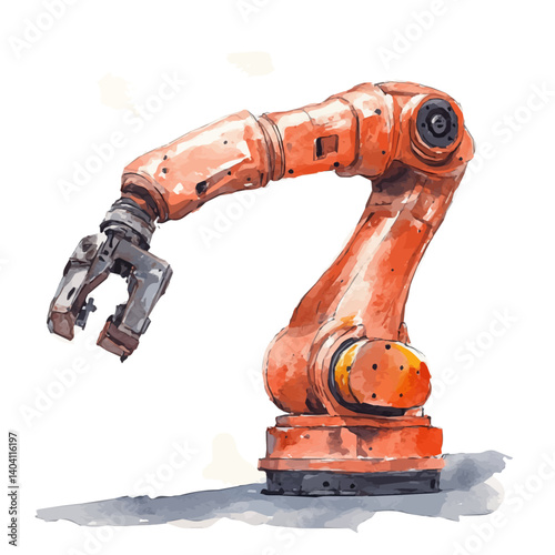 watercolor of Automated Factory Assembly Robot, vector, isolated on a white background.