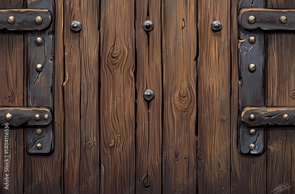 Detailed Old Wooden Door Texture with Metal Accents Background Art Detailed Old Wooden Door Texture with Metal Accents Background Art