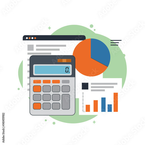 Financial Analytics Display with Calculator and Pie Chart  