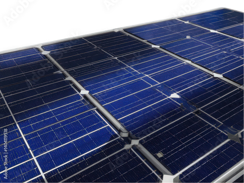 Close-up of solar panels showing blue photovoltaic cells and modern technology.