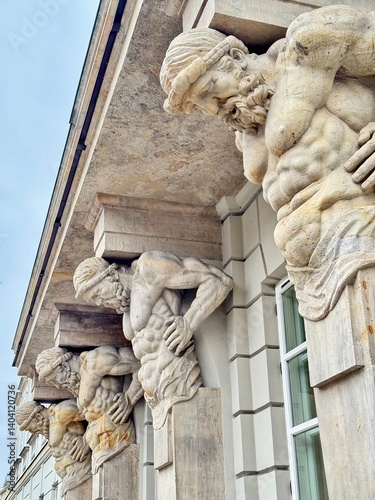 close-up of statues in the architecture of a building in Warsaw's Old Town

