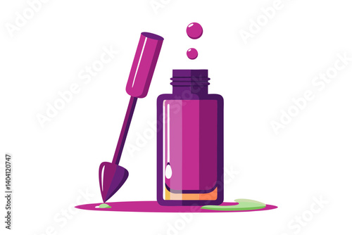 Nail polish vector with open brush and drops in lively color