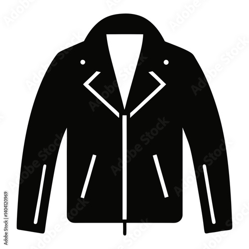 Vector of classic leather biker jacket with zipper and front-facing view