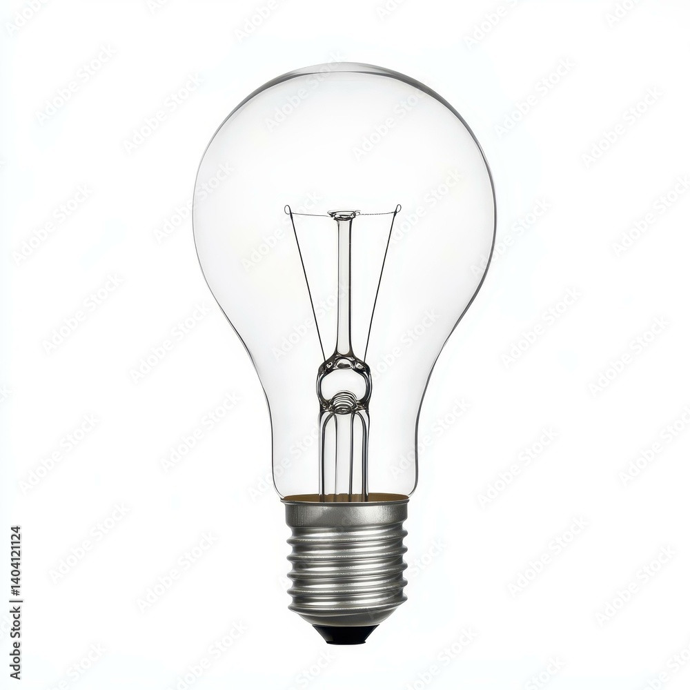 Bright and clear light bulb shines alone, showcasing modern design and energy efficiency against a pure white backdrop. Bright and clear light bulb shines alone, showcasing modern design and energy efficiency against a pure white backdrop.