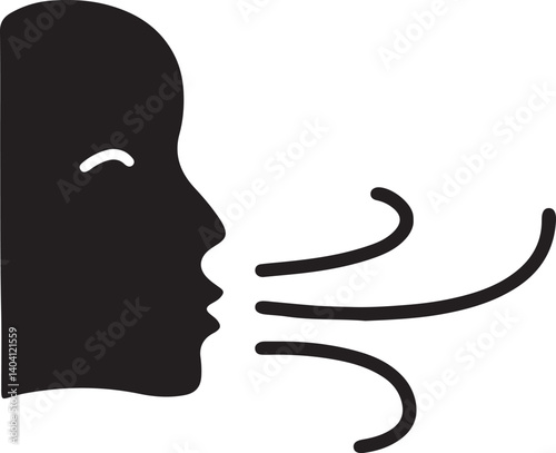 an illustration of a person blowing wind from their mouth in silhouette