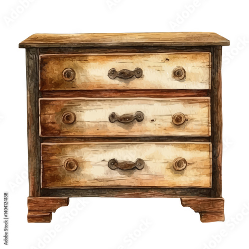 illustration of Antique Wooden Drawer Chest, watercolor vector, isolated on a white background.