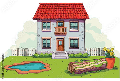 Vector Illustration of a house in the garden