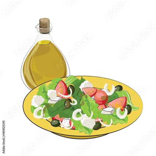 Vegetable salad with olive oil, vector
