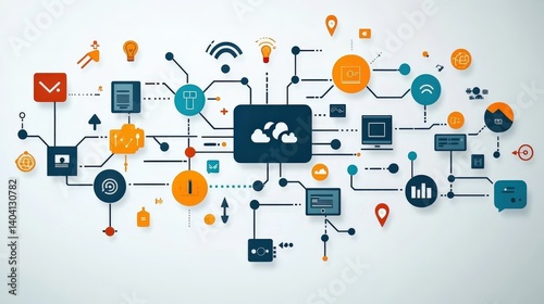 Wallpaper Mural Abstract digital network illustration showcasing interconnected technology icons and data flow Torontodigital.ca