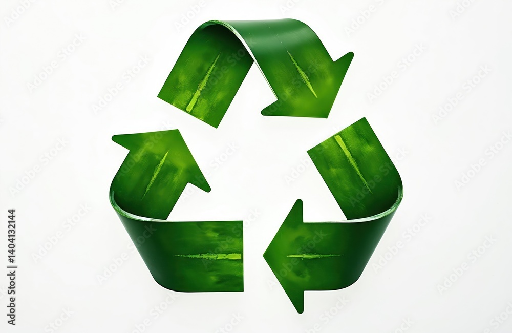 Obraz premium Green recycling symbol isolated on white background. Illustration of three arrows forming circular shape representing waste management. Environment eco friendly concept to save planet. Reduce reuse