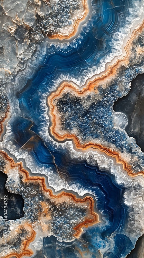 Obraz premium Blue Agate Geode Cross-Section with Banded Structure