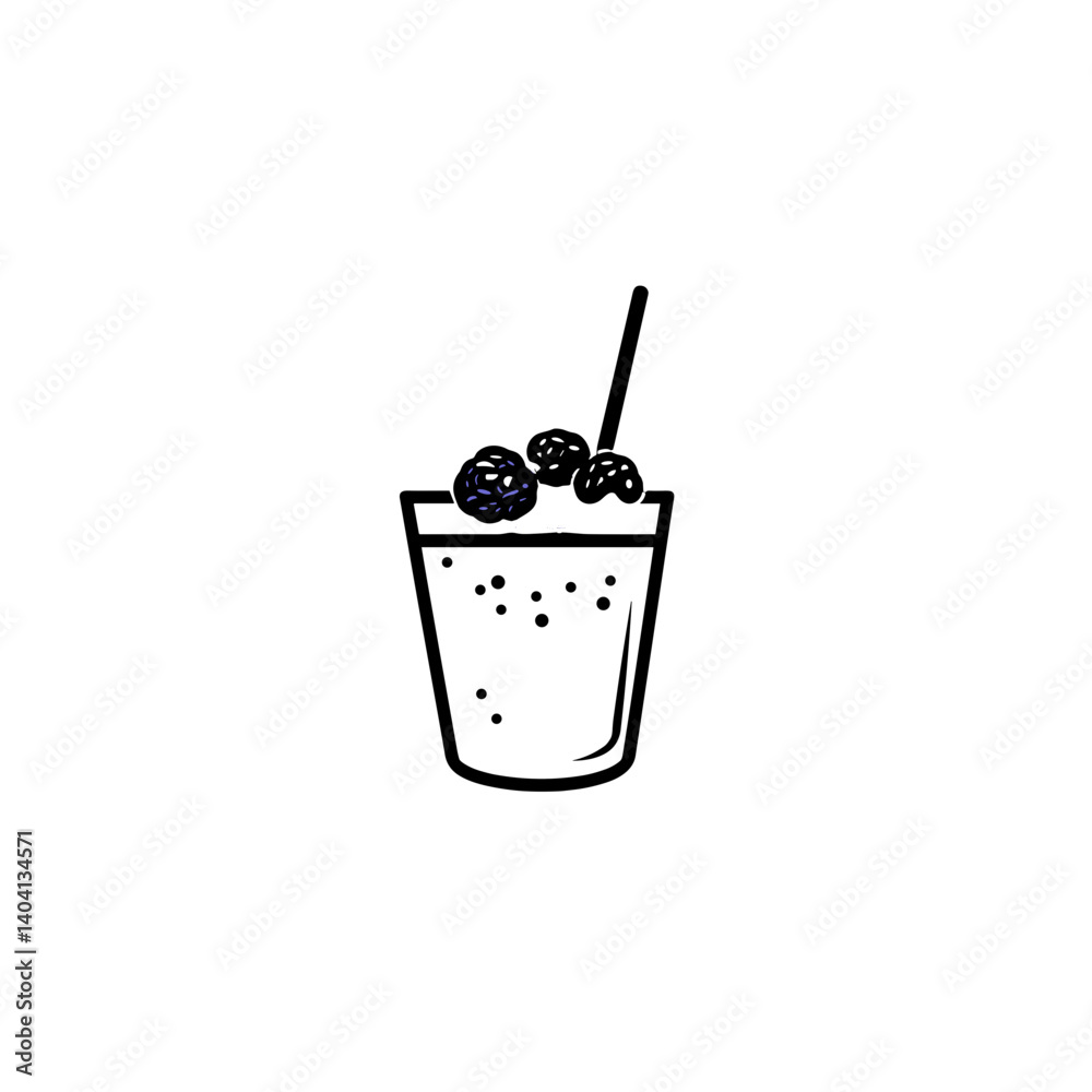 Outline of a foamy drink in a stemmed glass with straw Outline of a foamy drink in a stemmed glass with straw