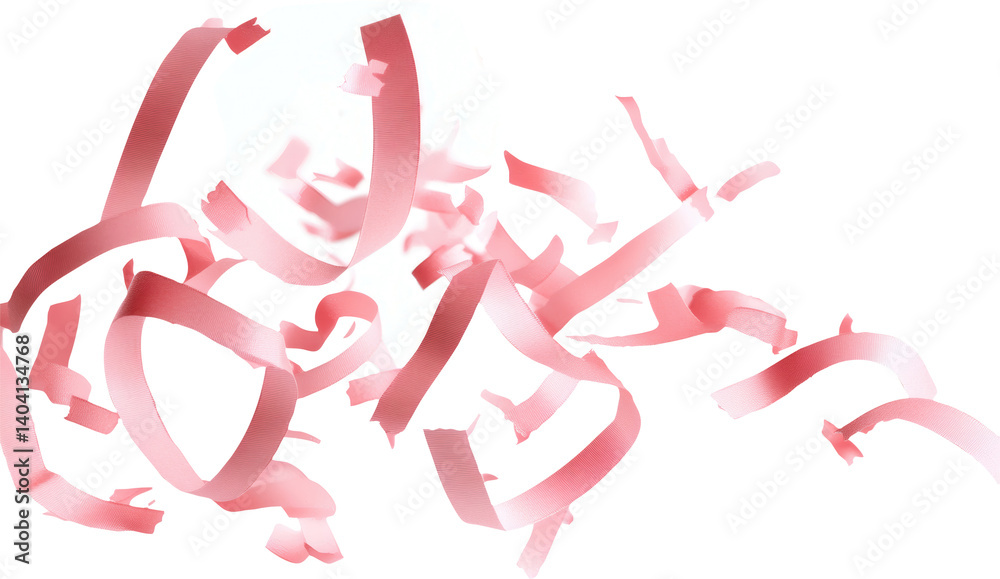 Fototapeta premium Pink confetti ribbons flying in air on transparent background