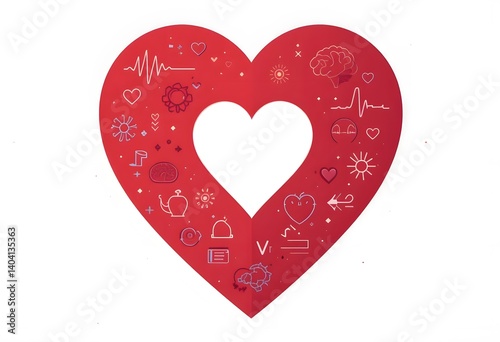 Minimalist vector of mental health awareness ribbon with brain and heart icons, clean white background.