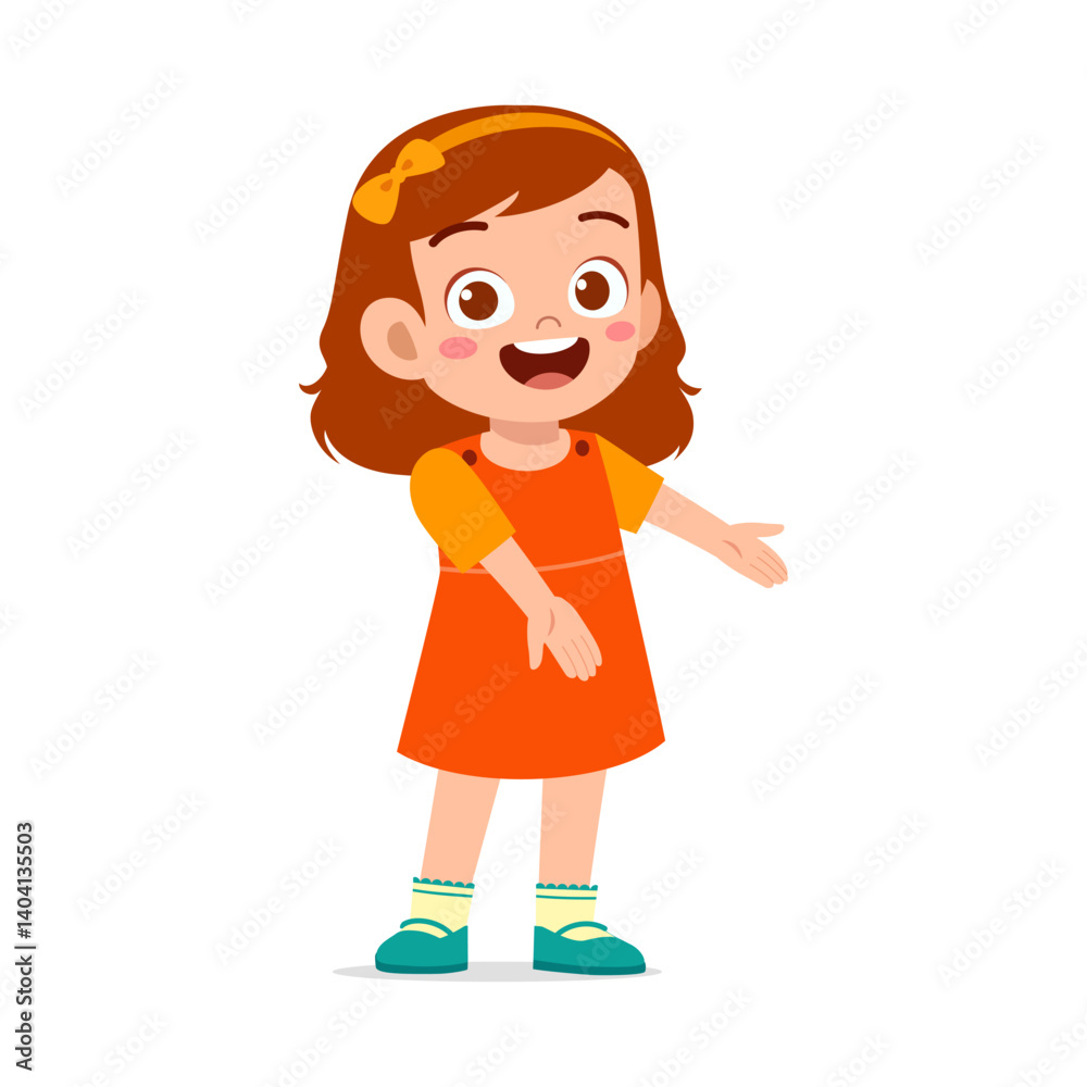 Cute Little Girl Smiling and Standing with Arms Outstretched Illustration on White Background Cute Little Girl Smiling and Standing with Arms Outstretched Illustration on White Background