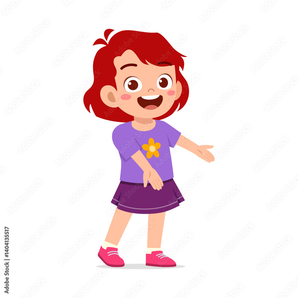 Happy Little Girl Smiling with Open Arms, Ready for a Hug and Wearing Purple Clothes Happy Little Girl Smiling with Open Arms, Ready for a Hug and Wearing Purple Clothes