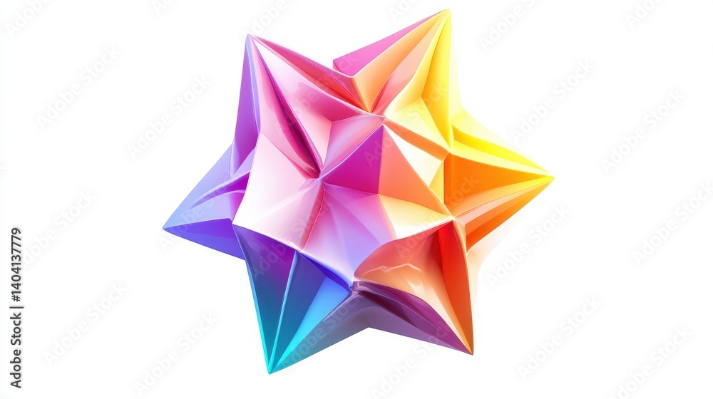 A colorful star shaped geometric object in vibrant hues A colorful star shaped geometric object in vibrant hues