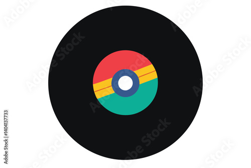 Realistic Vinyl Record Illustration with Colorful Center Design