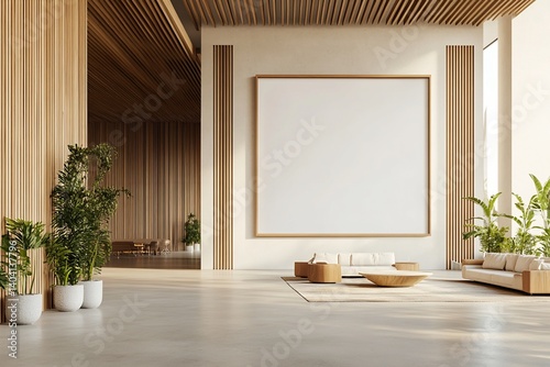 Modern Interior Design with Blank Canvas and Wooden Accents