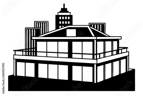 Modern Penthouse Suite Illustration on Skyscraper Roof
