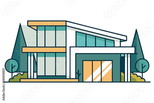 Modern House Vector with Clean Architecture and Large Windows