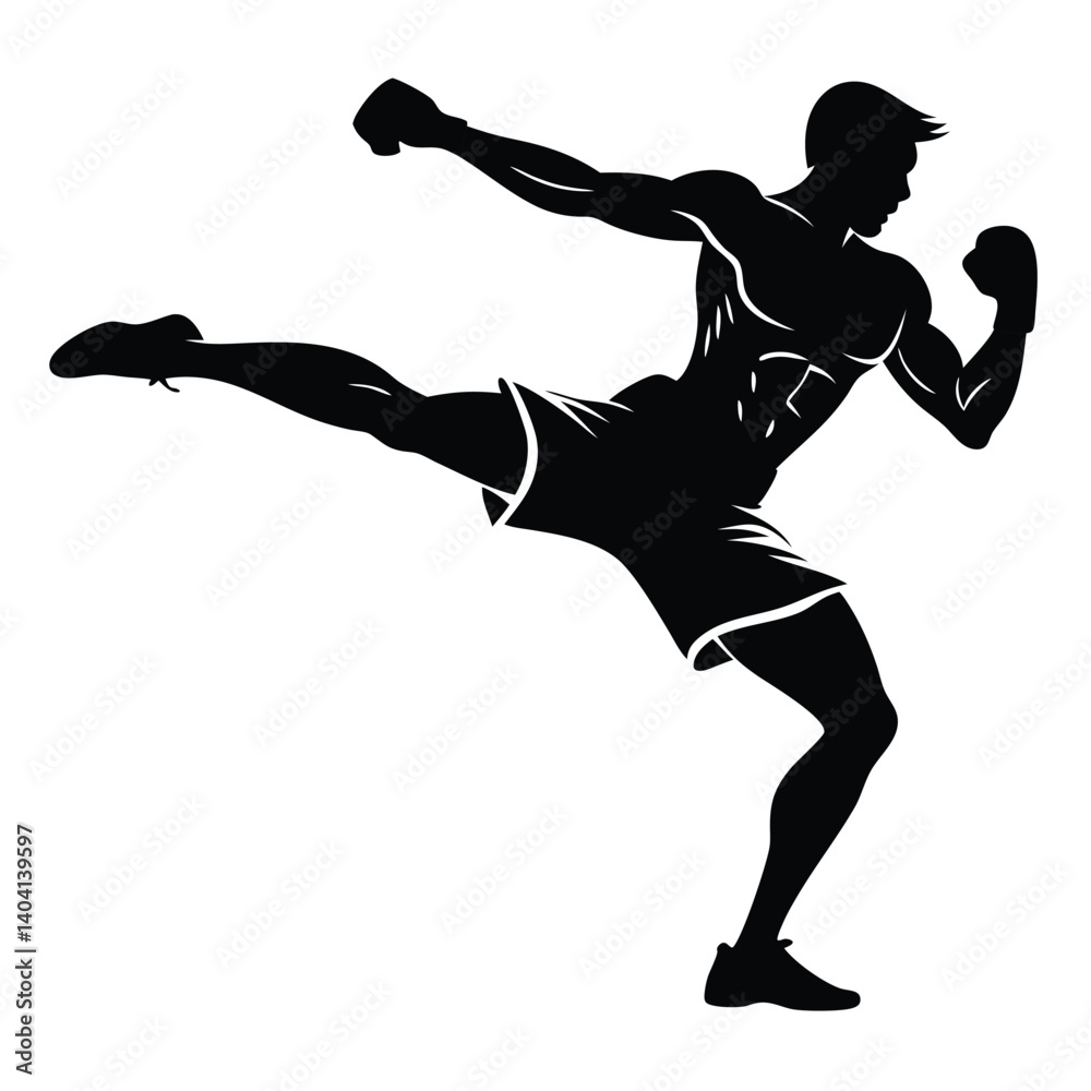 Side profile silhouette of a boxer throwing a punch vector illustration Side profile silhouette of a boxer throwing a punch vector illustration