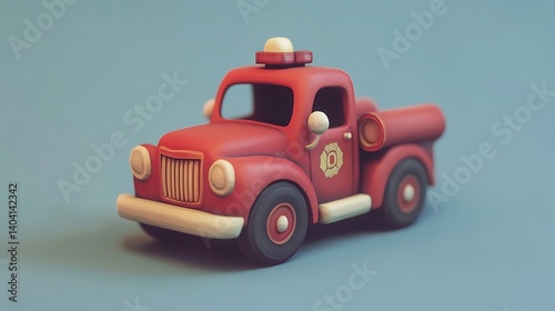 Cute Cartoon Fire Truck on Pastel Blue Background