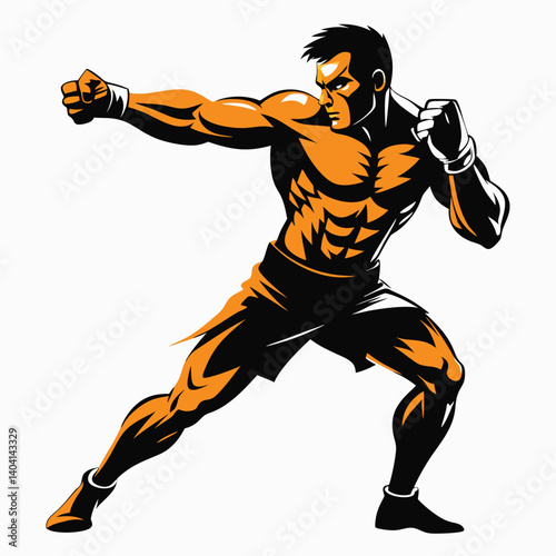 realistic silhouette of a muscular male boxer throwing a right hook vector Illustration