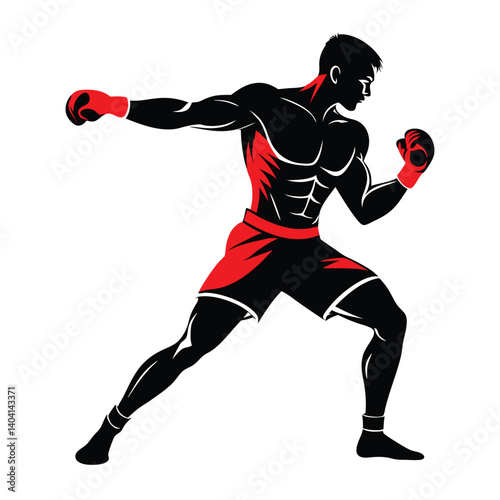 realistic silhouette of a muscular male boxer throwing a right hook vector Illustration