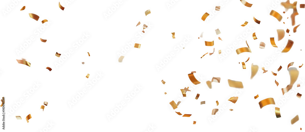 Obraz premium Colorful gold confetti falling against a bright white background.