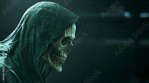 Digital Art Portrait of a Skull in a Green Hooded Robe