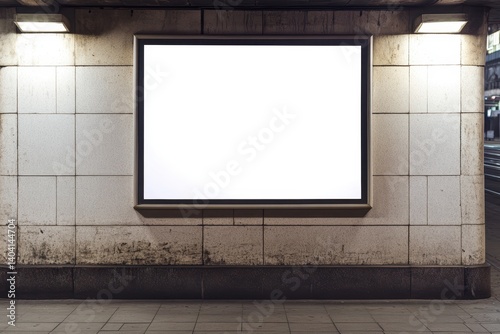 Blank billboard in a subway passage at night