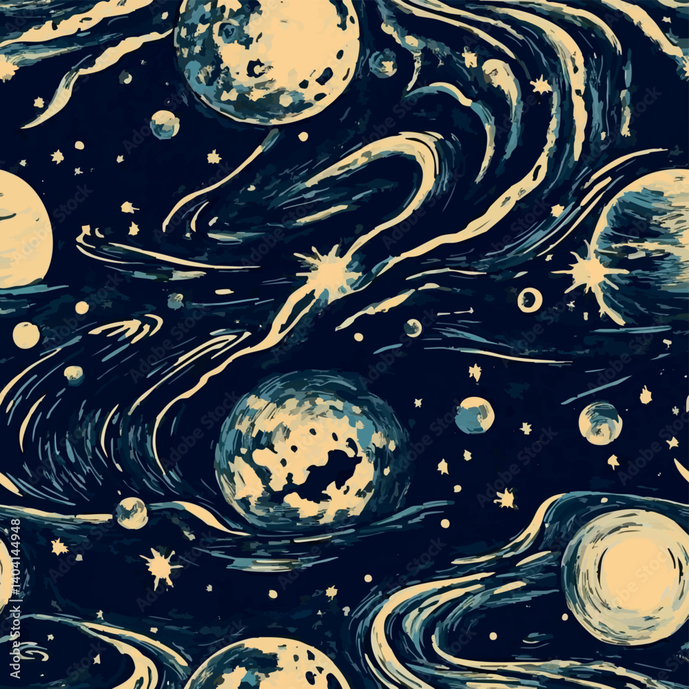 Fototapeta premium A collection of seamless mystical patterns featuring magical objects, vintage books, potions, tarot cards, celestial skies, and golden suns. Perfect for witchcraft, fantasy, and boho designs.