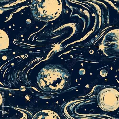 A collection of seamless mystical patterns featuring magical objects, vintage books, potions, tarot cards, celestial skies, and golden suns. Perfect for witchcraft, fantasy, and boho designs.