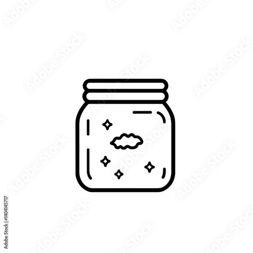 Cloud and stars in jar icon in minimal black and white style