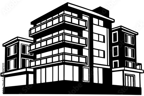 Apartment Building With Balconies And Urban Style