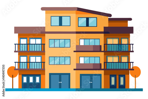 Contemporary Apartment Block With Windows And Terraces