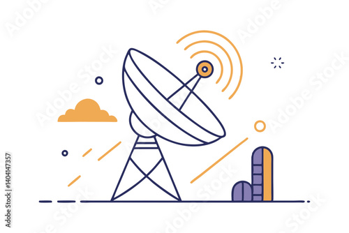 Satellite Dish Broadcasting Waves In Space Theme