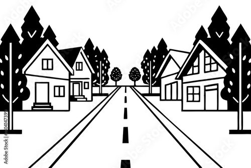 Tree Lined Suburban Road With Residential Houses