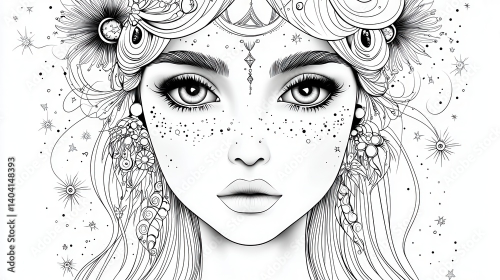 Intricate Line Art of Beautiful Woman's Face Intricate Line Art of Beautiful Woman's Face